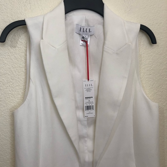 ELLE Small Sleeveless Blazer Jacket Duster Vest Collared Open Front Marshmallow - Picture 5 of 13